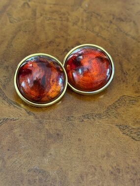 Vintage Joan Rivers Round Amber Acrylic Clip on Earrings